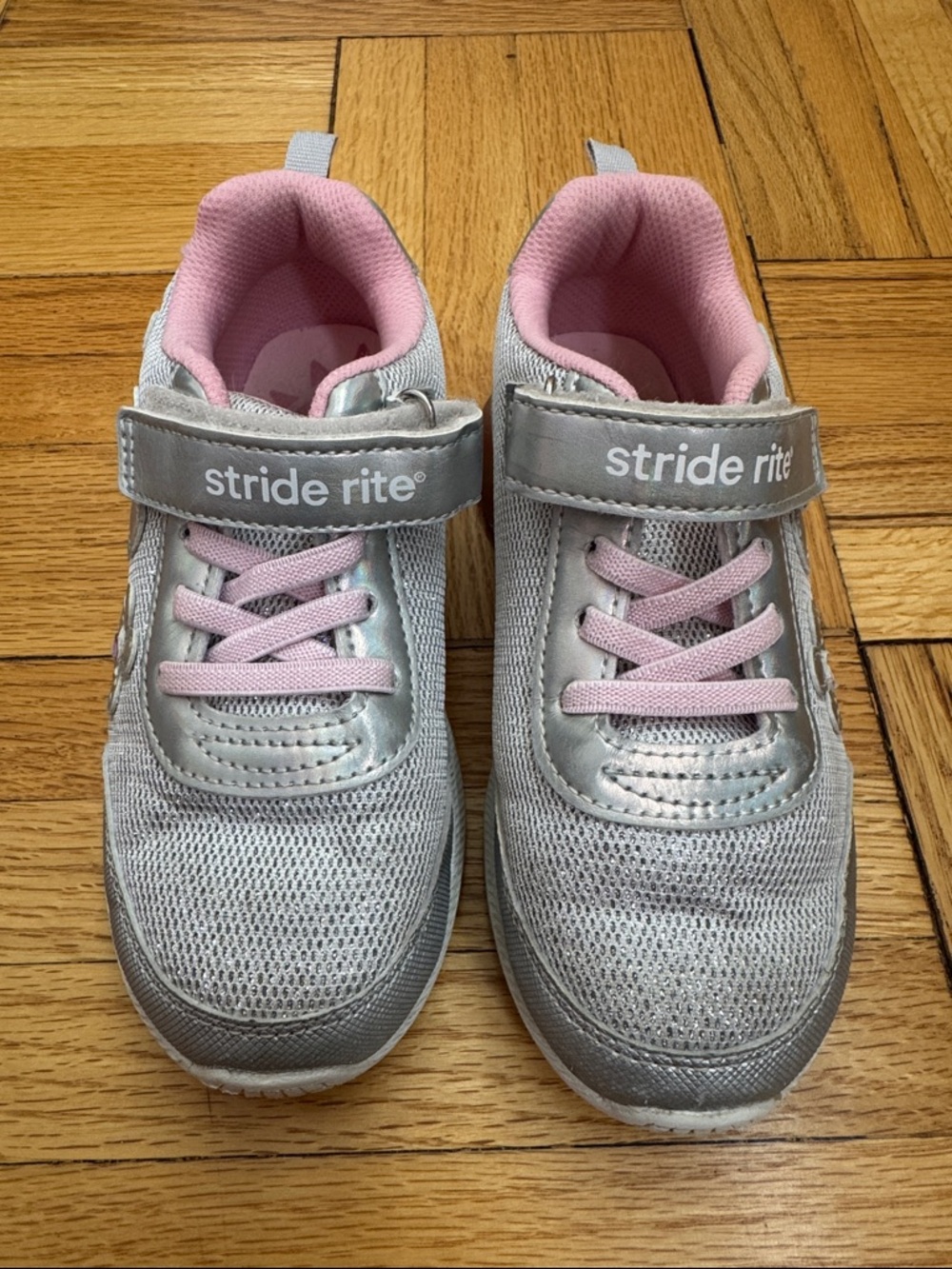 Stride Rite Silver Sneakers with Pink Lining